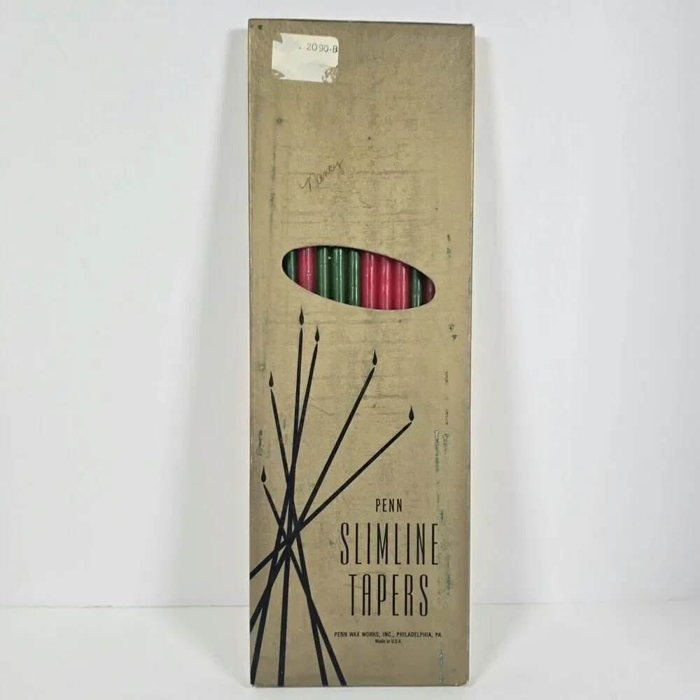 Vintage Penn Slimline Tapers Candles Red Green Set Of 12 MCM 15